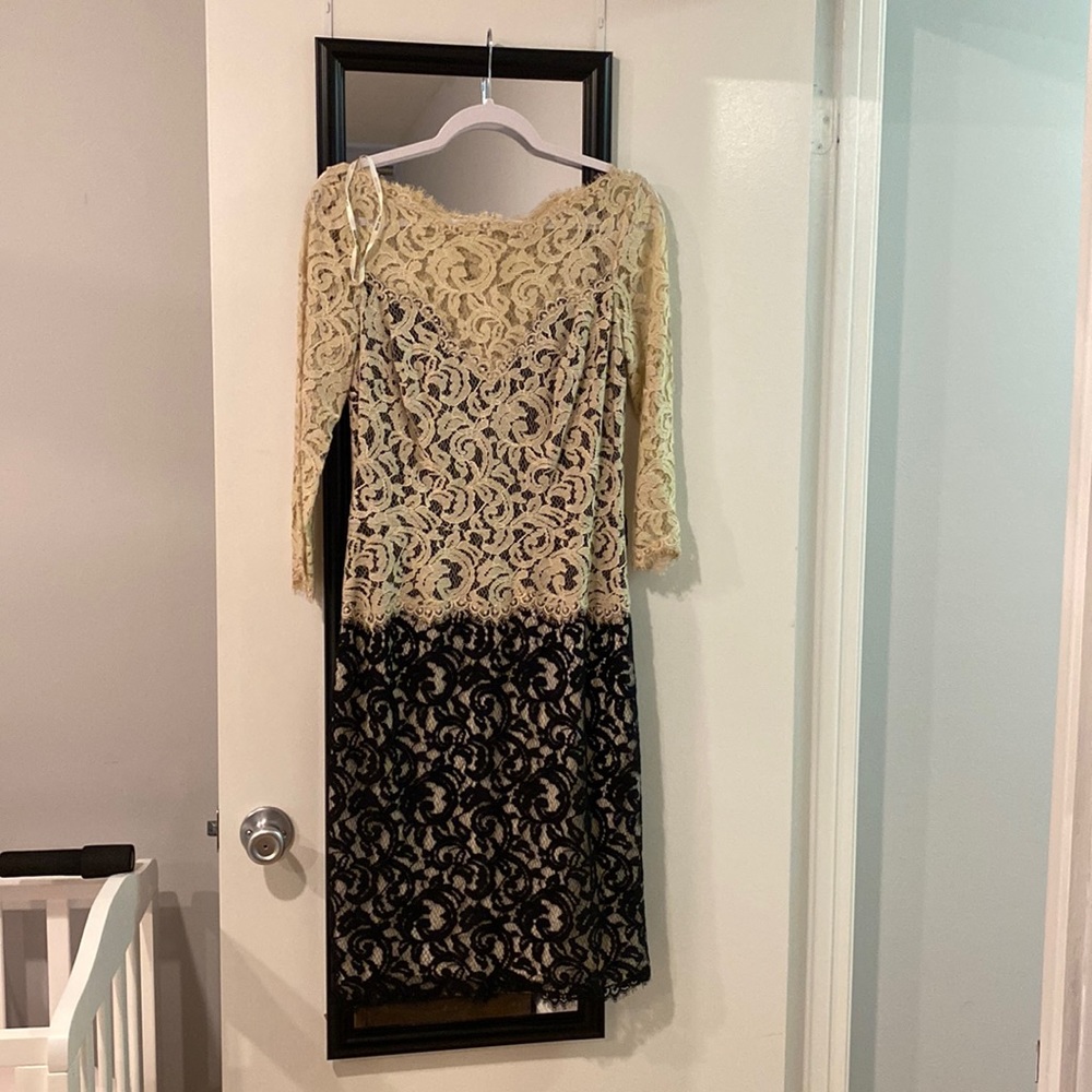 Tadashi shoji lace ivory black dress